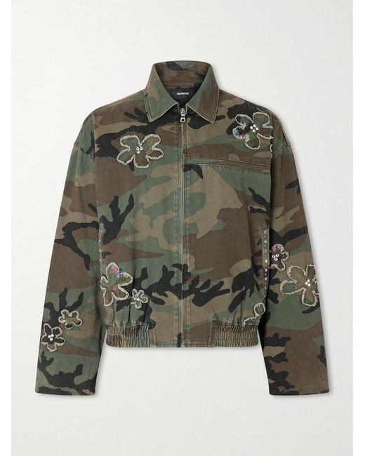 NAHMIAS Green Embellished Printed Cotton-twill Bomber Jacket for men
