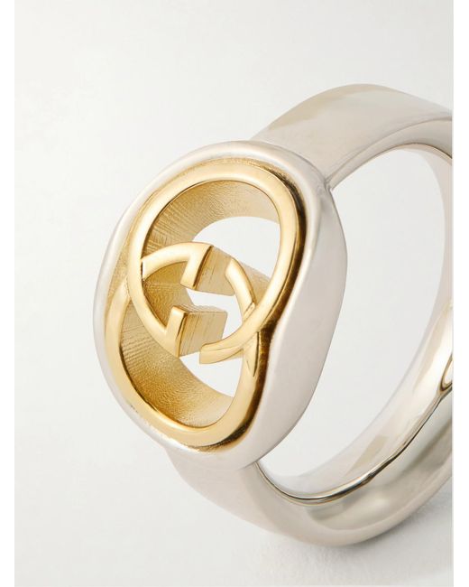 Gucci White Interlocking G Logo-Embossed And-Tone Ring for men