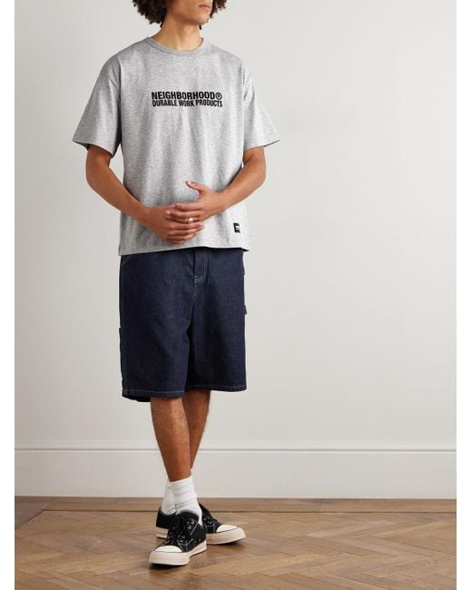 Neighborhood Gray Logo-Print Appliquéd Cotton-Jersey T-Shirt for men