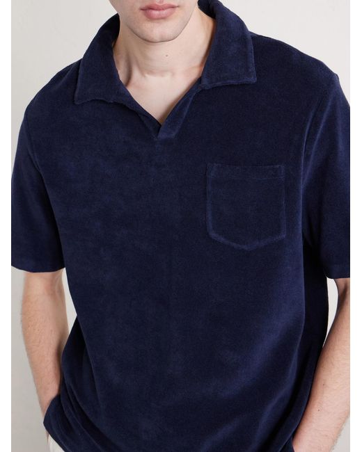 Mr P. Blue Cotton And Silk-Blend Terry Polo Shirt for men