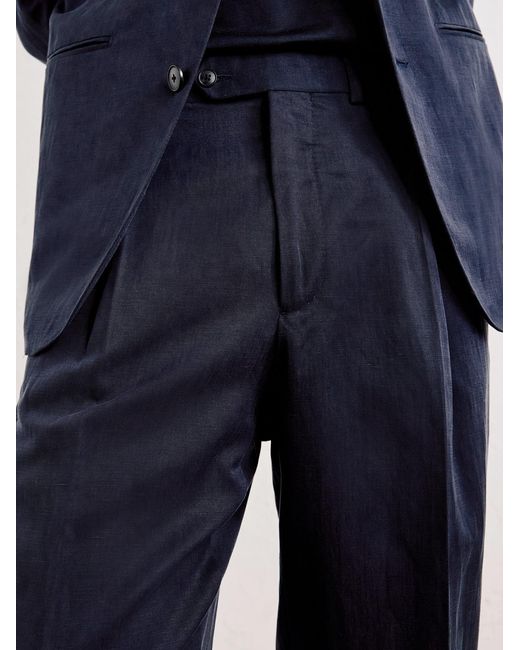 Saman Amel Blue Amo Straight-leg Pleated Silk And Linen-blend Suit Trousers for men
