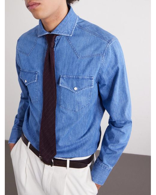 Brunello Cucinelli Blue Denim Shirt for men