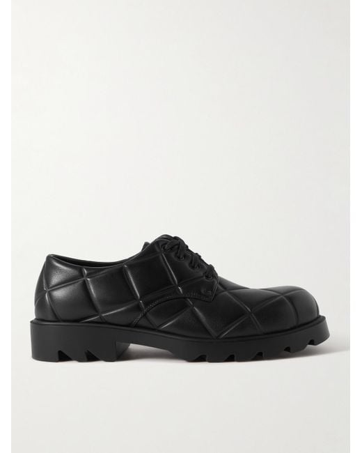 Bottega Veneta Black Embossed Leather Derby Shoes for men