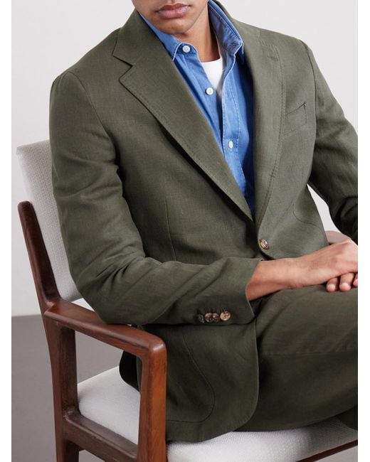 De Petrillo Green Linen Blazer for men