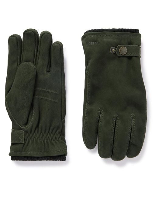 Hestra Green Bergvik Padded Nubuck Gloves for men