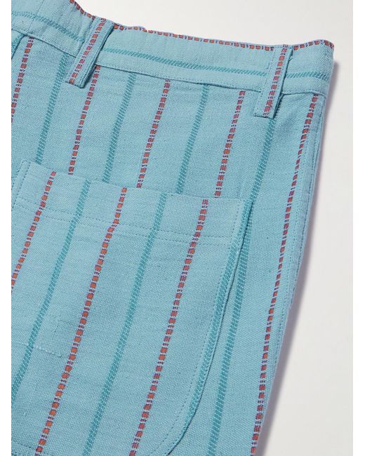 Kardo Blue Antonio Straight-Leg Striped Cotton-Canvas Trousers for men