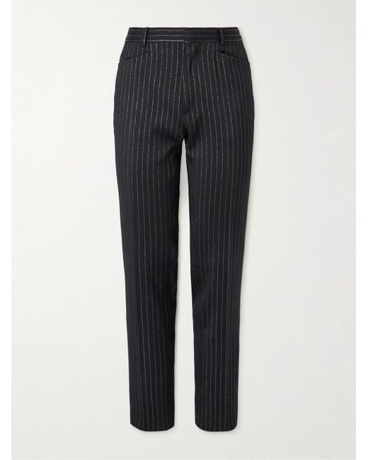 Tom Ford Blue Dyylan Straight-leg Striped Metallic Wool And Silk-blend Suit Trousers for men