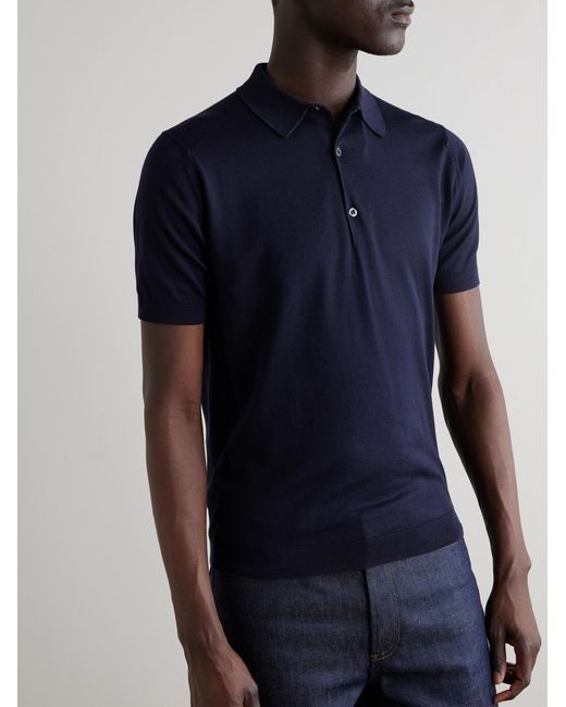 John Smedley Blue Adrian Slim-Fit Sea Island Cotton Polo Shirt for men