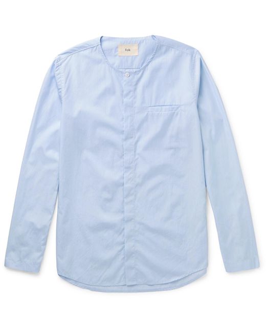 Folk Blue Grandad-collar Striped Cotton-poplin Shirt for men