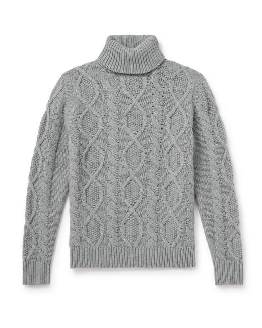 Anderson & Sheppard Gray Aran Cable-knit Wool And Cashmere-blend Rollneck Sweater for men