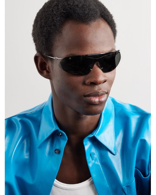 Bottega Veneta Gray Knot Shield Rimless Aviator-style Silver-tone Sunglasses for men