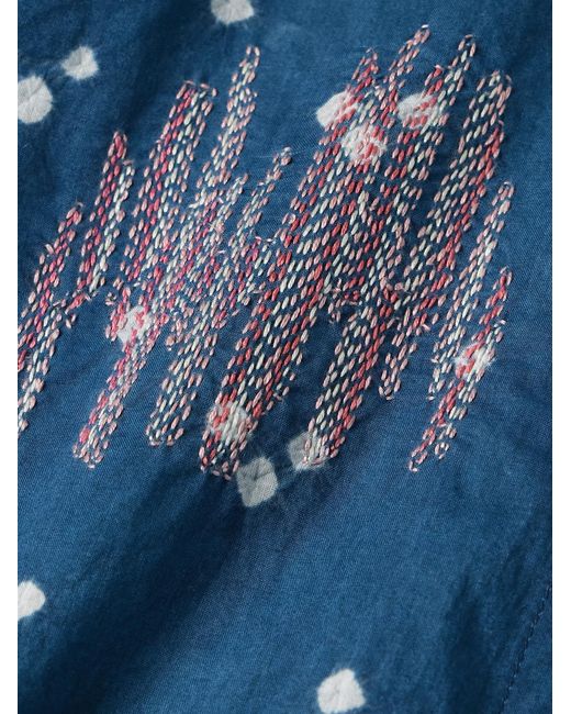 Kardo Blue Lamar Convertible-Collar Embroidered Printed Cotton-Voile Shirt for men