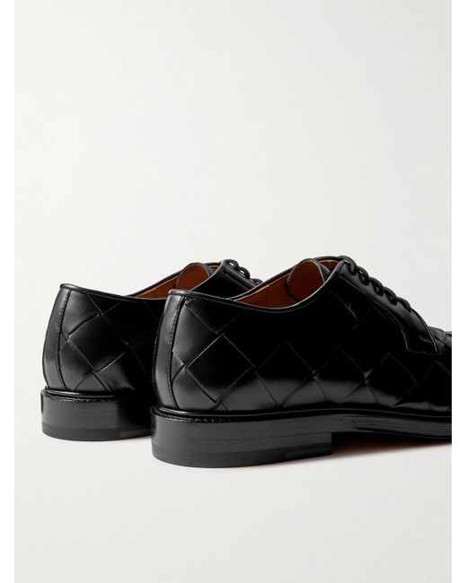 Bottega Veneta Black Intrecciato Leather Derby Shoes for men