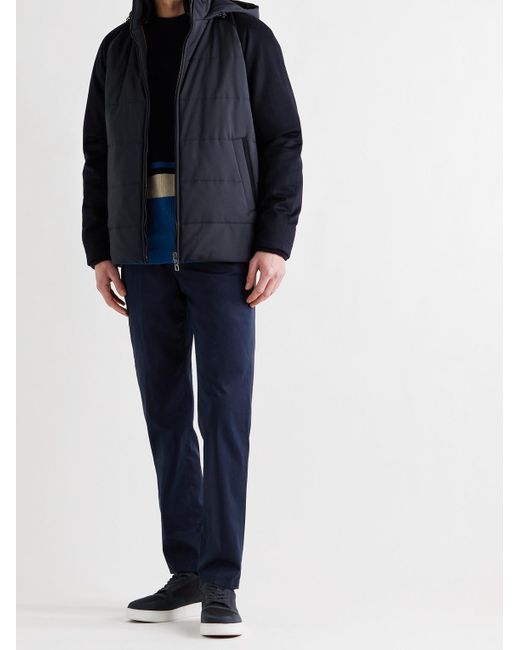 Loro Piana Blue Cashmere-Trimmed Quilted Softshell Hooded Jacket for men