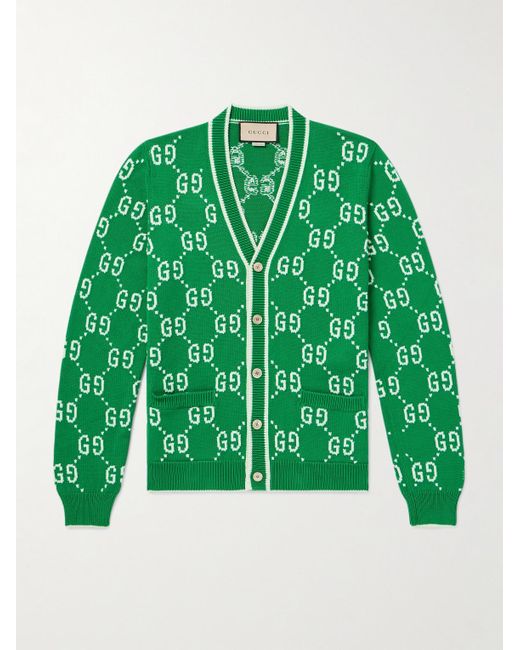 Gucci Green Logo-intarsia Cotton Cardigan for men