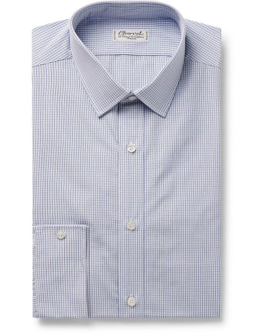 Charvet Blue Checked Cotton-poplin Shirt for men