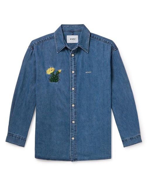 (w)taps Blue Logo-embroidered Denim Shirt for men