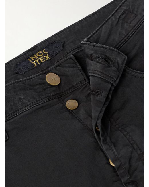 Incotex Black Slim-fit Straight-leg Cotton-blend Trousers for men