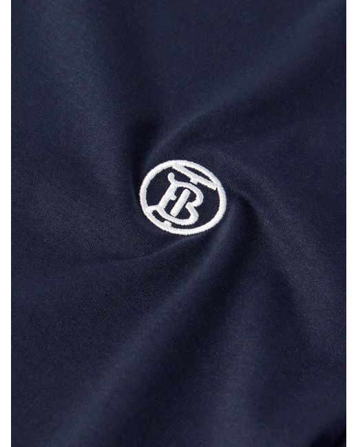 Burberry Blue Logo-embroidered Cotton-jersey T-shirt for men