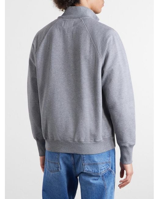 Drake's Gray Cotton-Jersey Half-Zip Sweater for men