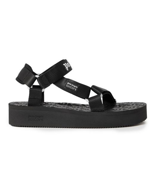 Palm Angels Black Suicoke Depa Logo-print Webbing-trimmed Rubber Sandals for men