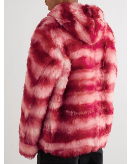 Marni Red Striped Shearling Hooded Jacket for men