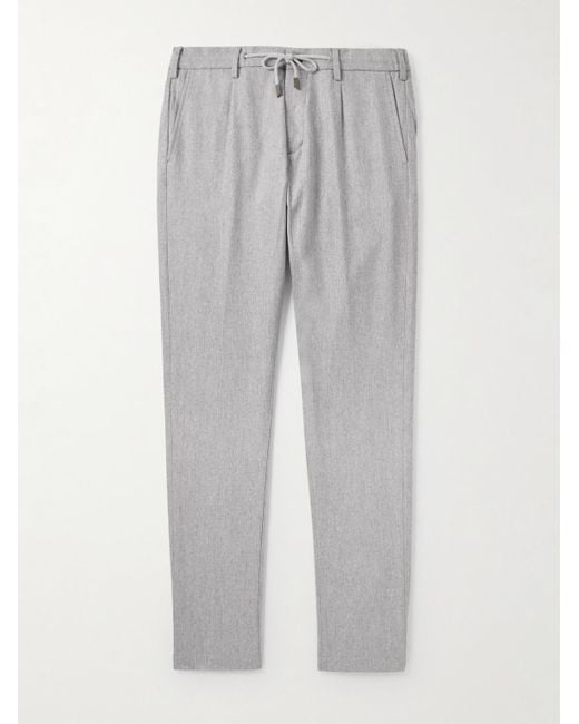 Eleventy Gray Slim-Fit Straight-Leg Pleated Stretch Wool And Cashmere-Blend Drawstring Trousers for men