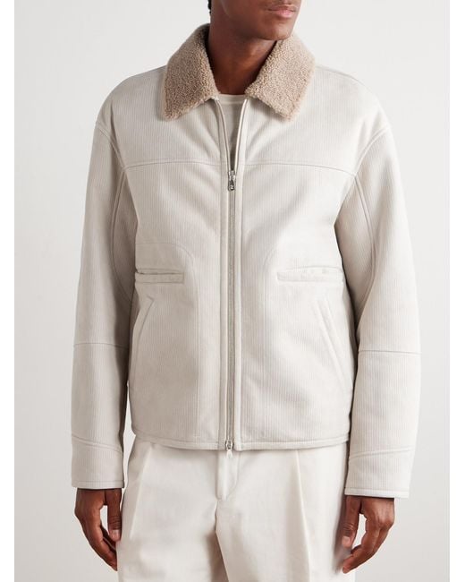 Brunello Cucinelli Natural Slim-fit Ribbed Shearling Jacket for men