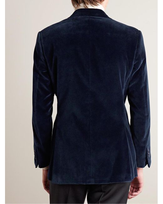 Saman Amel Blue Slim-fit Cotton-velvet Tuxedo Jacket for men