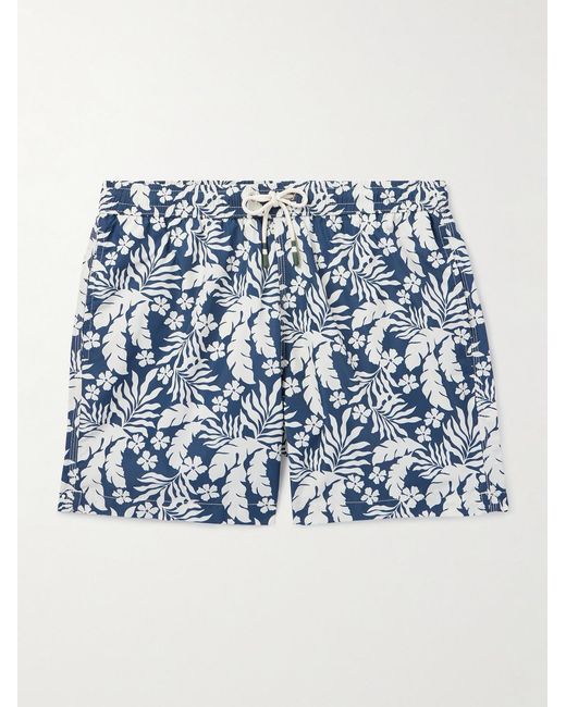 Hartford Blue Straight-Leg Mid-Length Floral-Print Swim Shorts for men