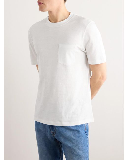 T-shirt in jersey di misto lino e cotone di Brunello Cucinelli in White da Uomo