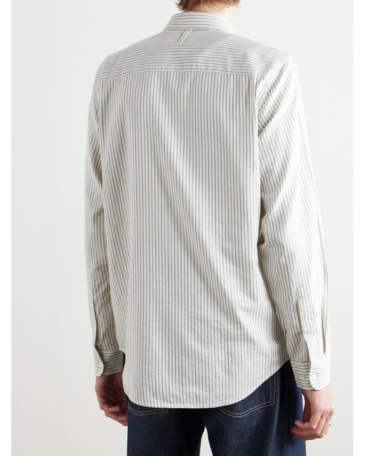 NN07 White Arne 5655 Button-Down Collar Striped Organic Cotton And Tencel Modal-Blend Twill Shirt for men