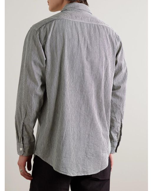 Orslow Gray Striped Cotton Shirt for men
