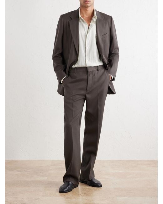 Auralee Gray Straight-Leg Wool-Gabardine Trousers for men