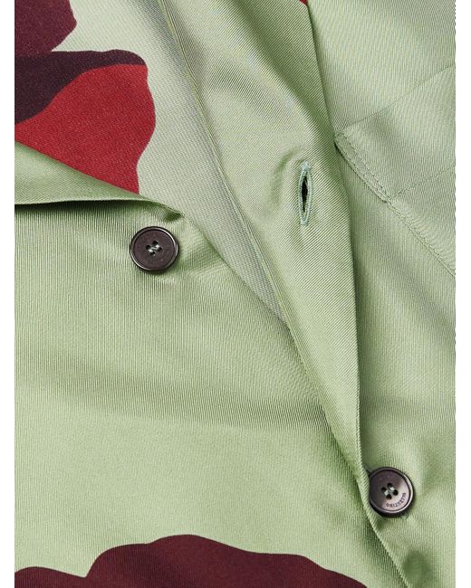 Valentino Garavani Green Camp-collar Floral-print Silk-twill Shirt for men