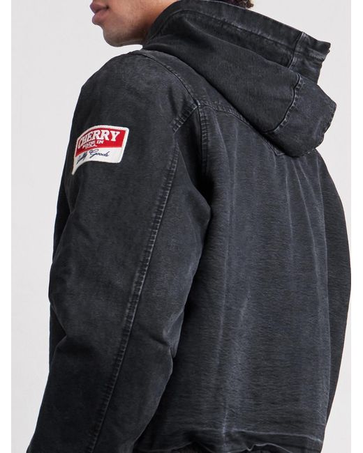CHERRY LA Black Logo-appliquéd Cotton-canvas Hooded Jacket for men