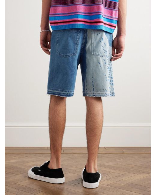 Loewe Blue Paula's Ibiza Straight-leg Frayed Printed Denim Shorts for men