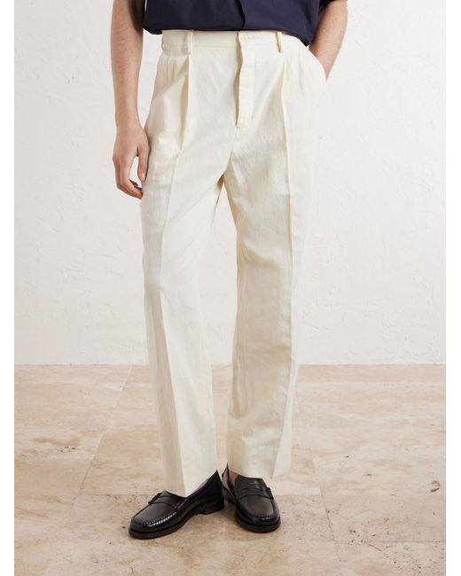 Kaptain Sunshine White Tapered Cotton And Linen-blend Trousers for men