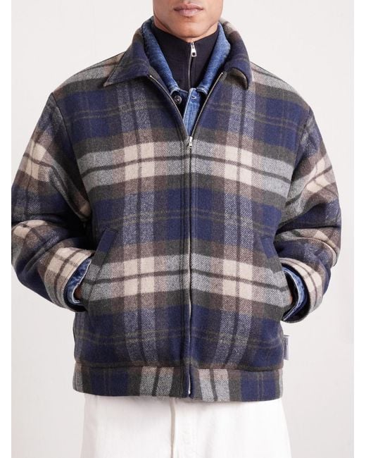 (w)taps Blue Wrecker Padded Checked Melton Wool-Blend Jacket for men