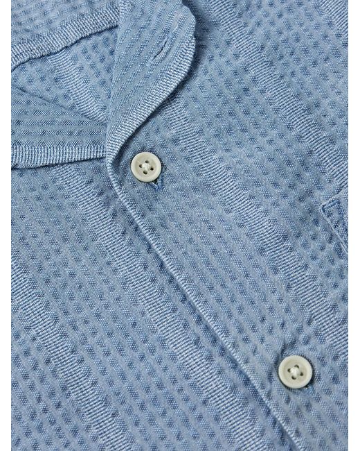 Corridor NYC Blue Convertible-Collar Striped Cotton-Seersucker Shirt for men