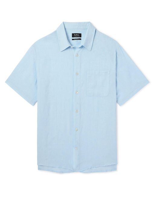 A.P.C. Blue Bellini Logo-embroidered Linen Shirt for men
