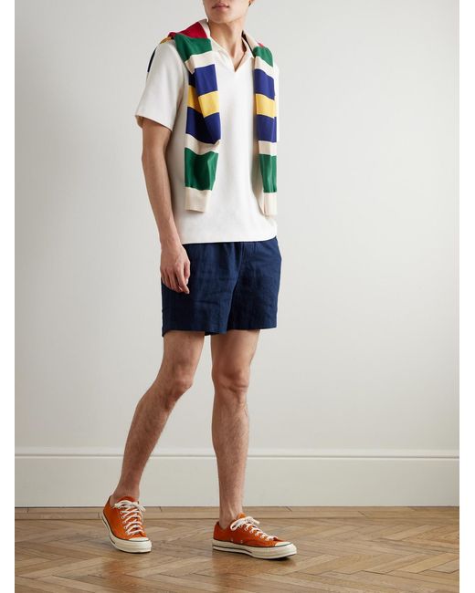 Polo Ralph Lauren Blue Prepster Straight-Leg Logo-Embroidered Linen Drawstring Shorts for men