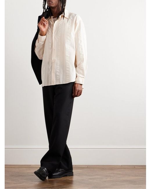 mfpen Natural Generous Striped Seersucker-trimmed Organic Cotton-poplin Shirt for men