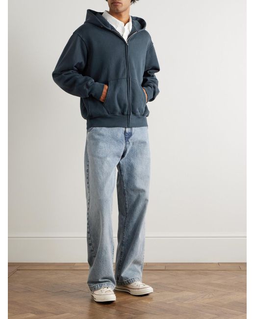 Les Tien Kapuzenjacke aus Baumwoll-Jersey mit Fleece an der Innenseite in Stückfärbung in Blue für Herren