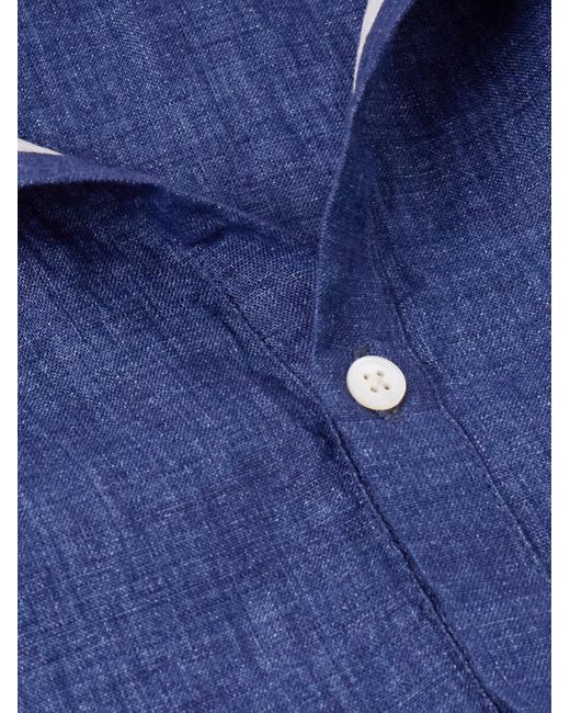 Massimo Alba Kos Hemd aus Leinen mit kurzer Knopfleiste und Stehkragen in Blue für Herren