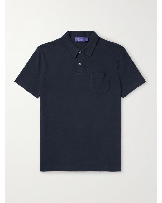 Ralph Lauren Purple Label Blue Linen And Cotton-blend Piqué Polo Shirt for men