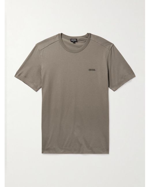Zegna Gray Slim-fit Logo-embroidered Cotton-jersey T-shirt for men