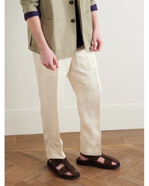 John Lobb Brown Milford Leather-Trimmed Suede Sandals for men