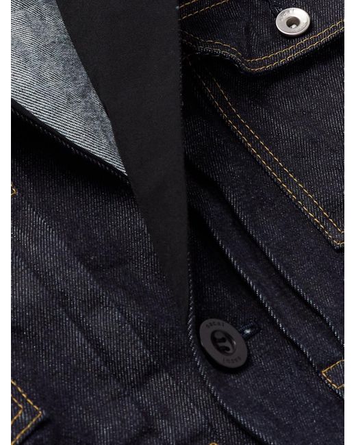 Sacai Blue Twill-trimmed Crinkled-denim Jacket for men