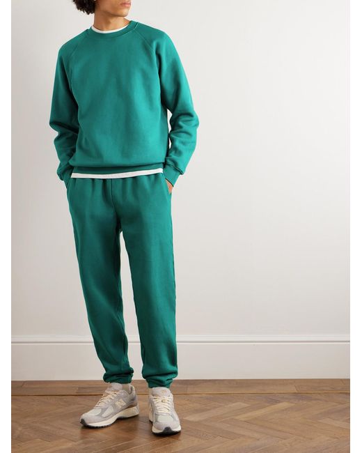 Les Tien Green Tapered Garment-Dyed Cotton-Jersey Sweatpants for men